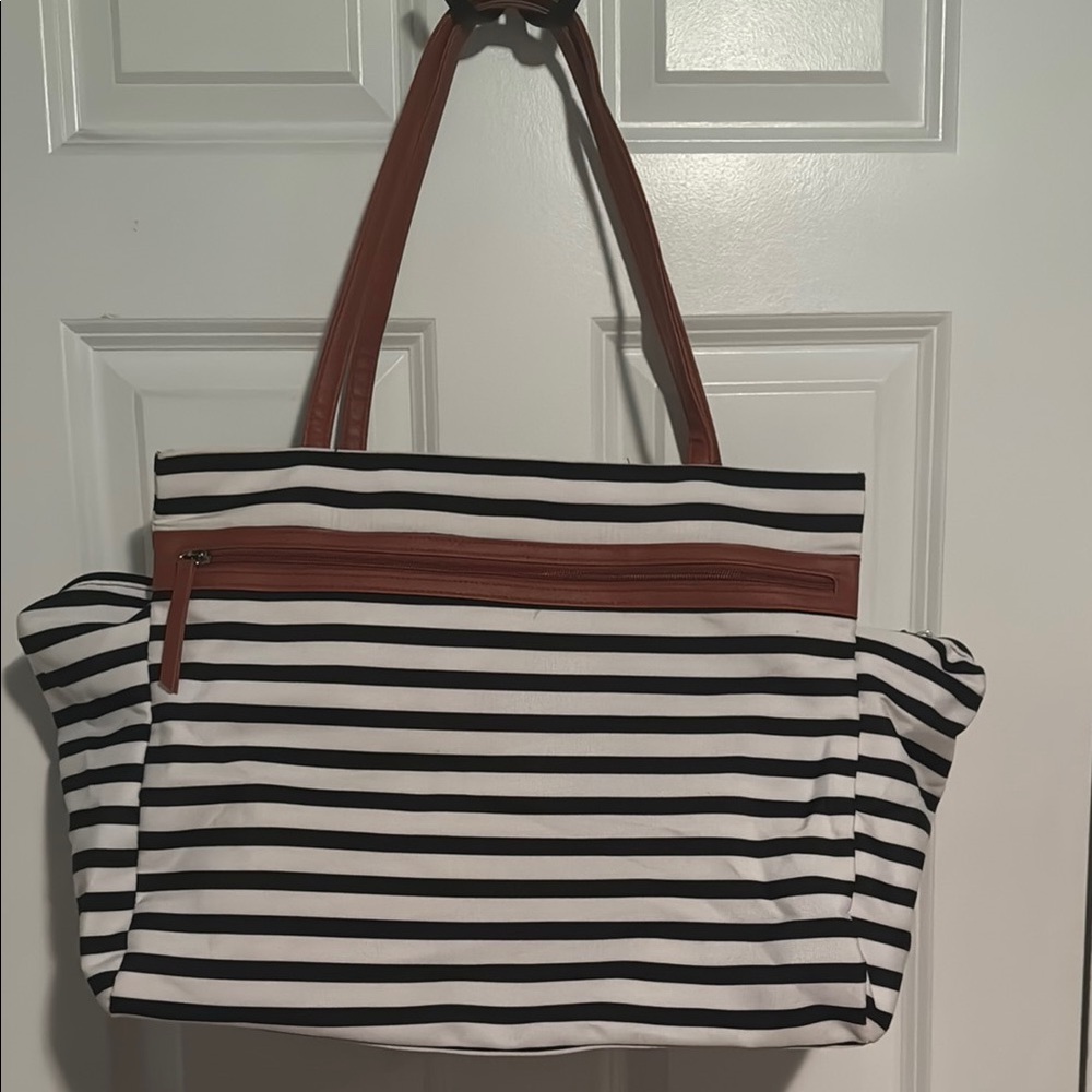 DSW Black and White Striped Weekender Bag